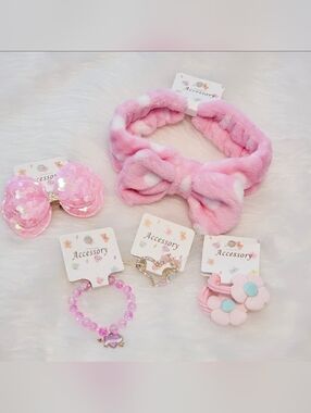 Kids Pink Plush Bow Headband - Soft Polka Dot Hair Accessory